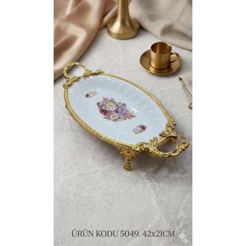 5049-SUNUM TABAK PORS.DESEN OVAL GOLD -FURKAN