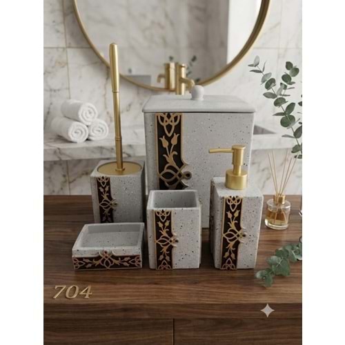 704-BANYO SETİ LALE GRİ GOLD -İNCİ
