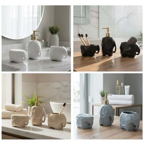 680 -BANYO SETİ FİLLİ 3LÜ PORS. -İPEK