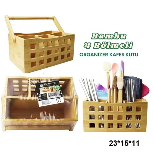 PBT.285-BAMBU KAŞIKLIK 4 BÖLMELİ SAPLI -PABLITO