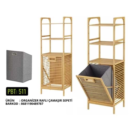 PBT.511-AHŞAP 3 RAFLI ÇAMAŞIR SEPETİ -PABLİTO