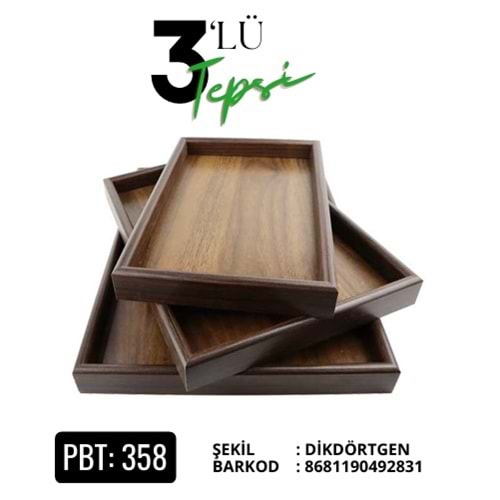 PBT.358-AHŞAP TEPSİ 3 LÜ DİKT KOYU RNK -PABLİTO