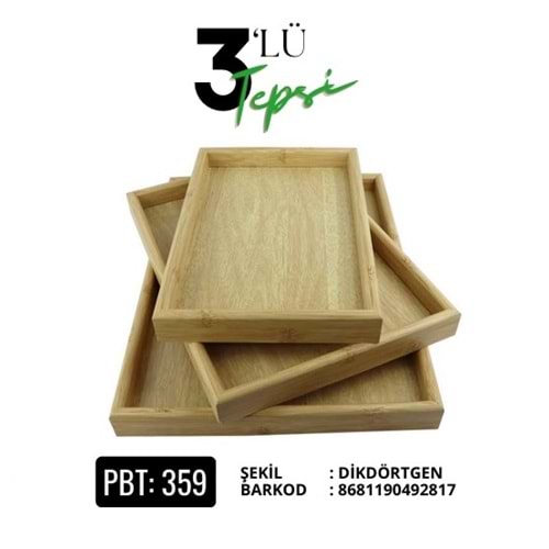 PBT.359-AHŞAP TEPSİ 3 LÜ DİKT AÇIK RNK -PABLİTO