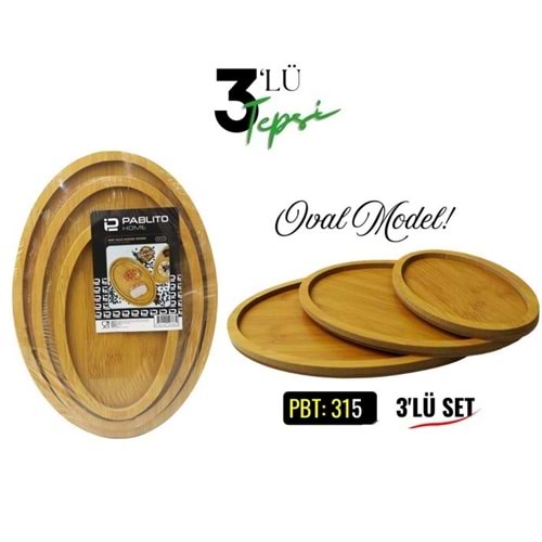 PBT.315-AHŞAP TEPSİ 3 LÜ OVAL -PABLİTO