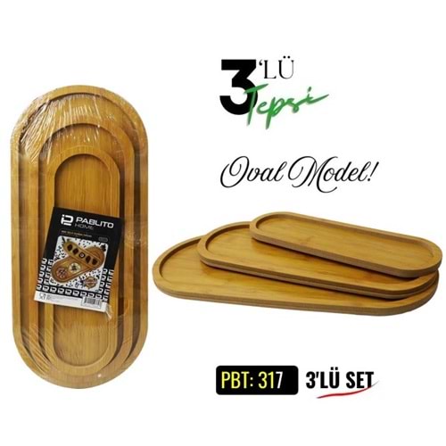 PBT.317-AHŞAP TEPSİ 3 LÜ UZUN OVAL -PABLİTO