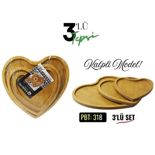 PBT.318-AHŞAP TEPSİ 3 LÜ KALPLİ -PABLİTO