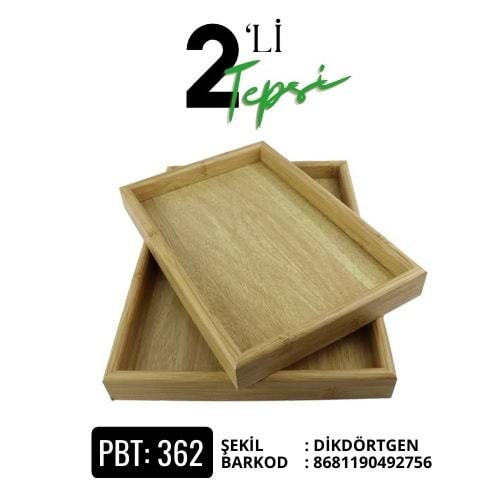 PBT.362-AHŞAP TEPSİ 2 Lİ DİKT AÇIK RNK -PABLİTO