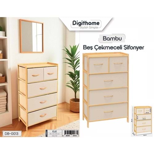 DB.013 -AHŞAP ŞİFONYER 5 RAFLI -ŞAMLI