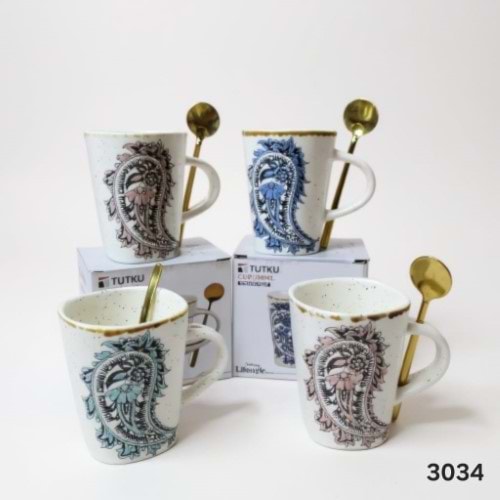 3034 -KUPA PORS.DESENLİ GOLD KAŞIKLI -TUTKU