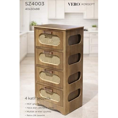 DS.4003-AHŞAP SEBZELİK 4LÜ CEVİZ -VERO