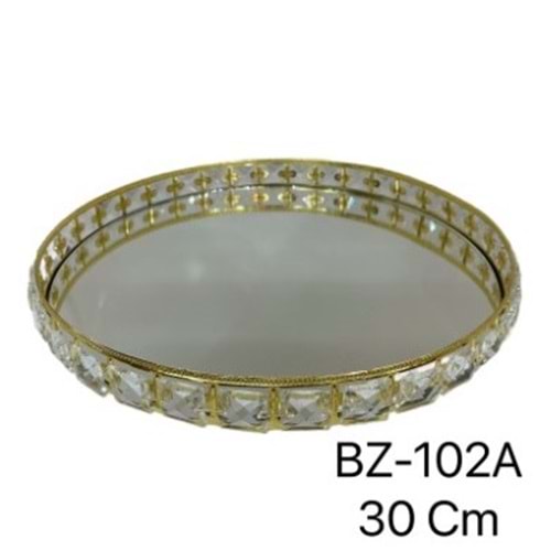 102.AL-TAŞLI TEPSİ AYNALI YUVR.30CM GOLD-ZEYVE