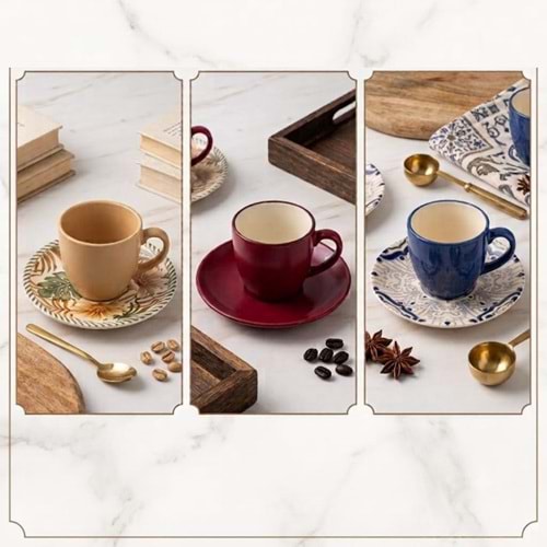 KAHVE FİNCAN KRM/MAV/KREM TULU -ARYILDIZ