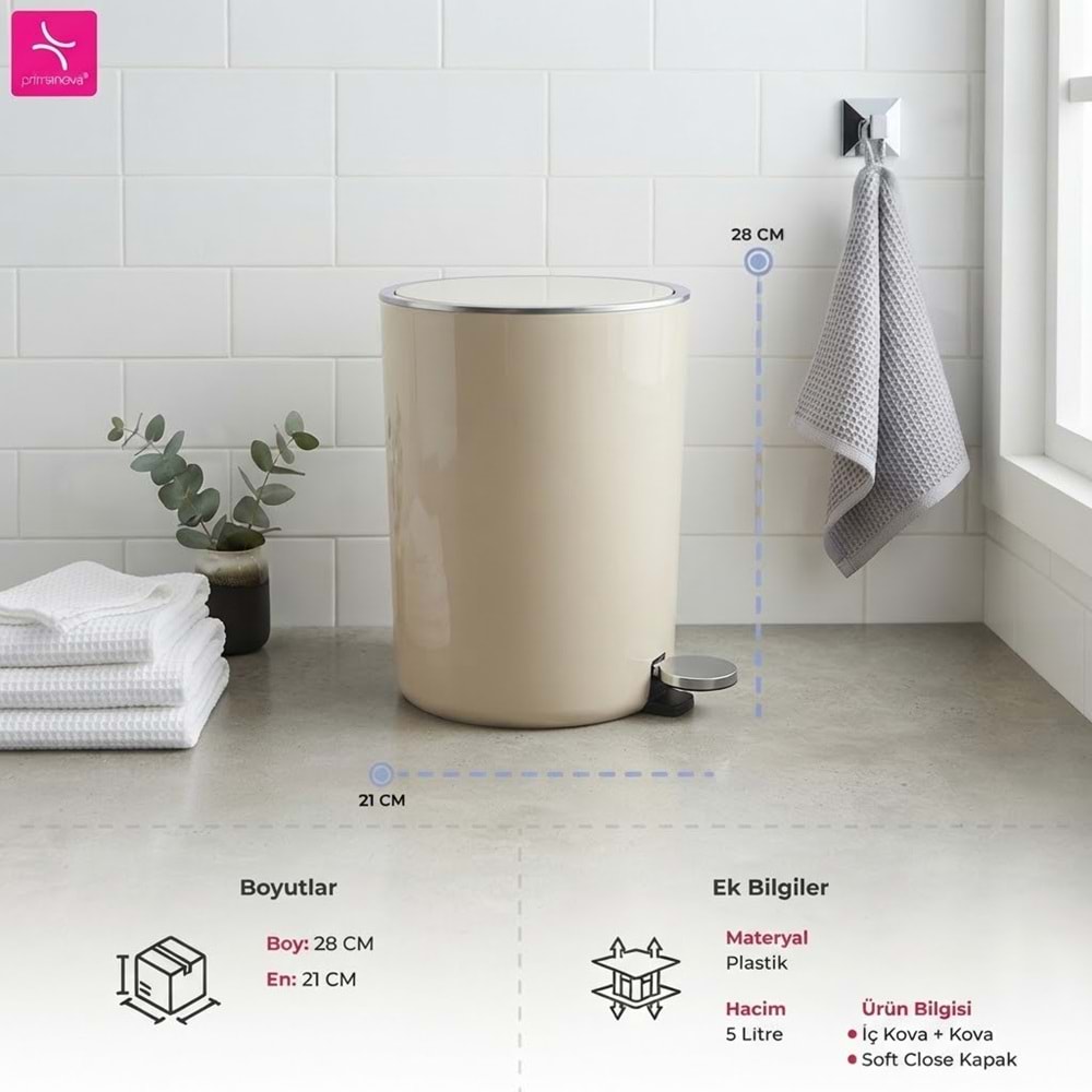 E66.09 -LENOX 5 LT PEDALLI ÇÖP - BEJ -PRİMANOVA