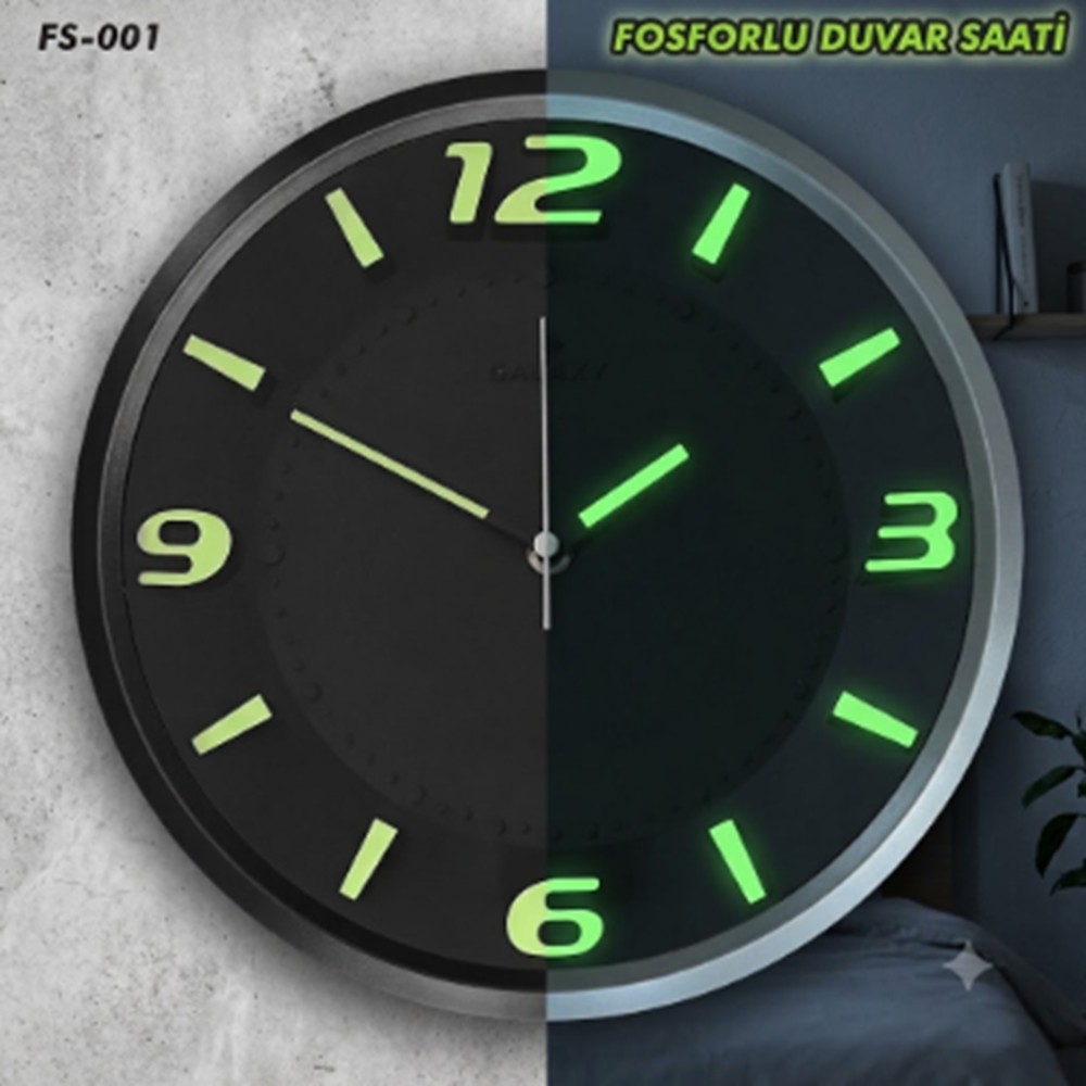 FS.001 -DUVAR SAATİ FOSFORLU -GLXY