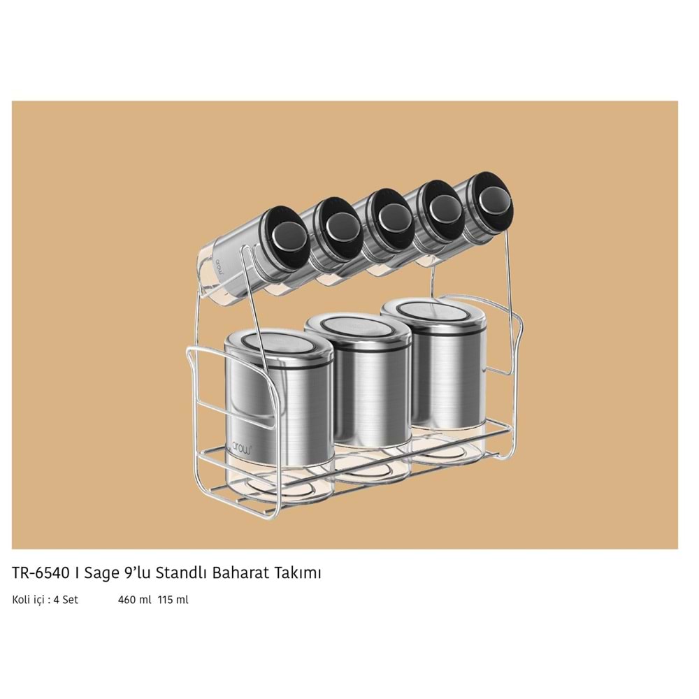 6540-BAHARAT 8Lİ TEL STAND İNOX SAGE -AROW