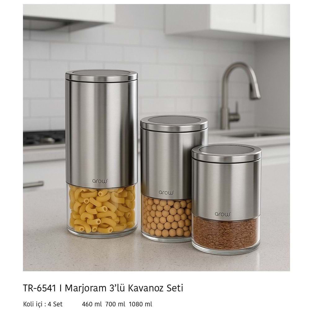 6541-KAVANOZ 3 LÜ İNOX MARJORAM -AROW