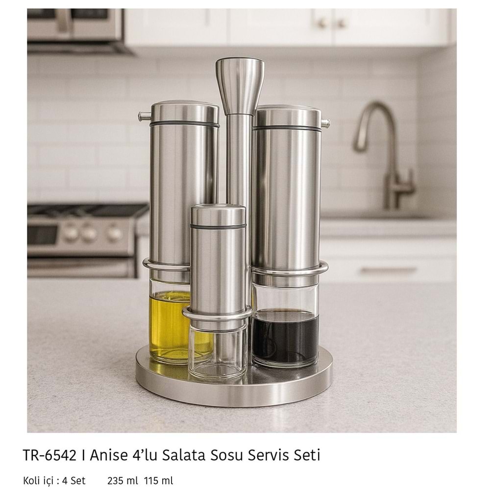 6542-YAĞLIK 4LÜ STANDLI İNOX ANİSE -AROW