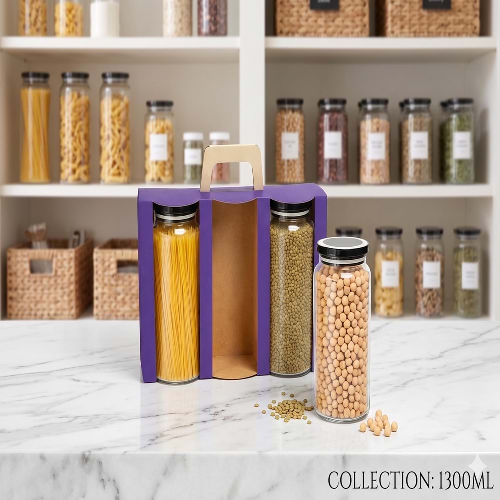 2028-CAM KAVANOZ 3LÜ BYK. 1300ML -ÇİFTÇİ