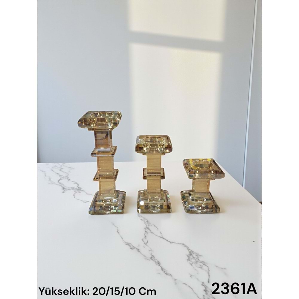 2361.B-KRİSTAL MUMLUK 3 LÜ KARE BAL -FURKAN