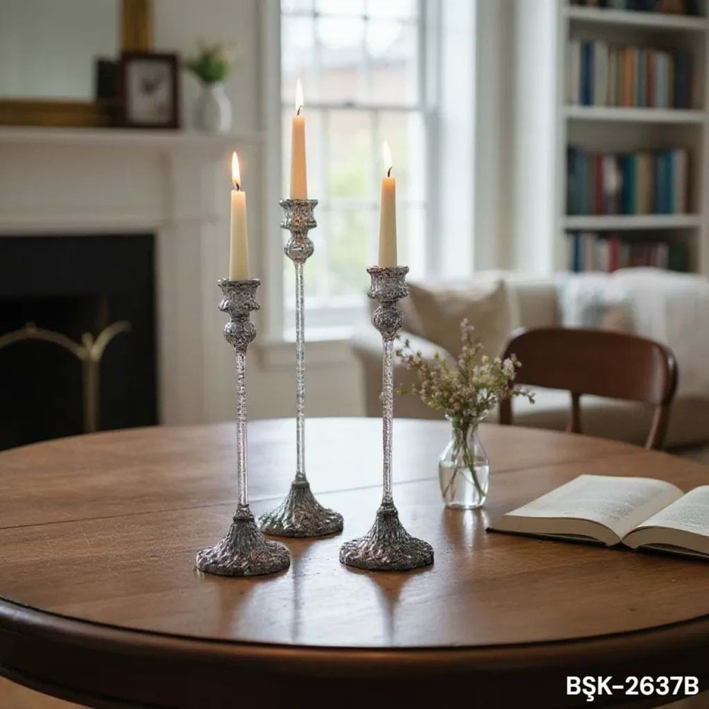 2637.B-KRİSTAL MUMLUK 3 LÜ FÜME -FURKAN