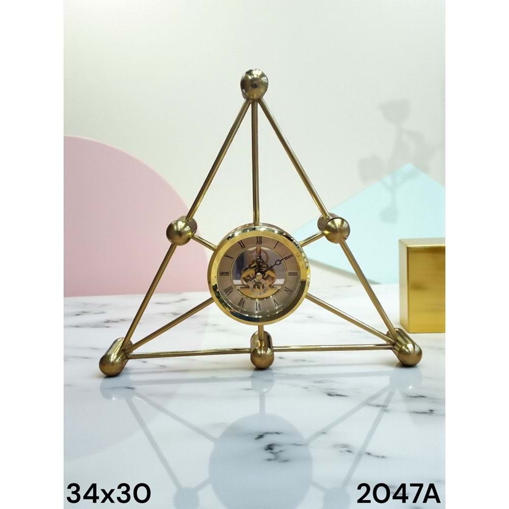 2047.A-MASA SAATİ METAL ÜÇGEN GOLD -FURKAN