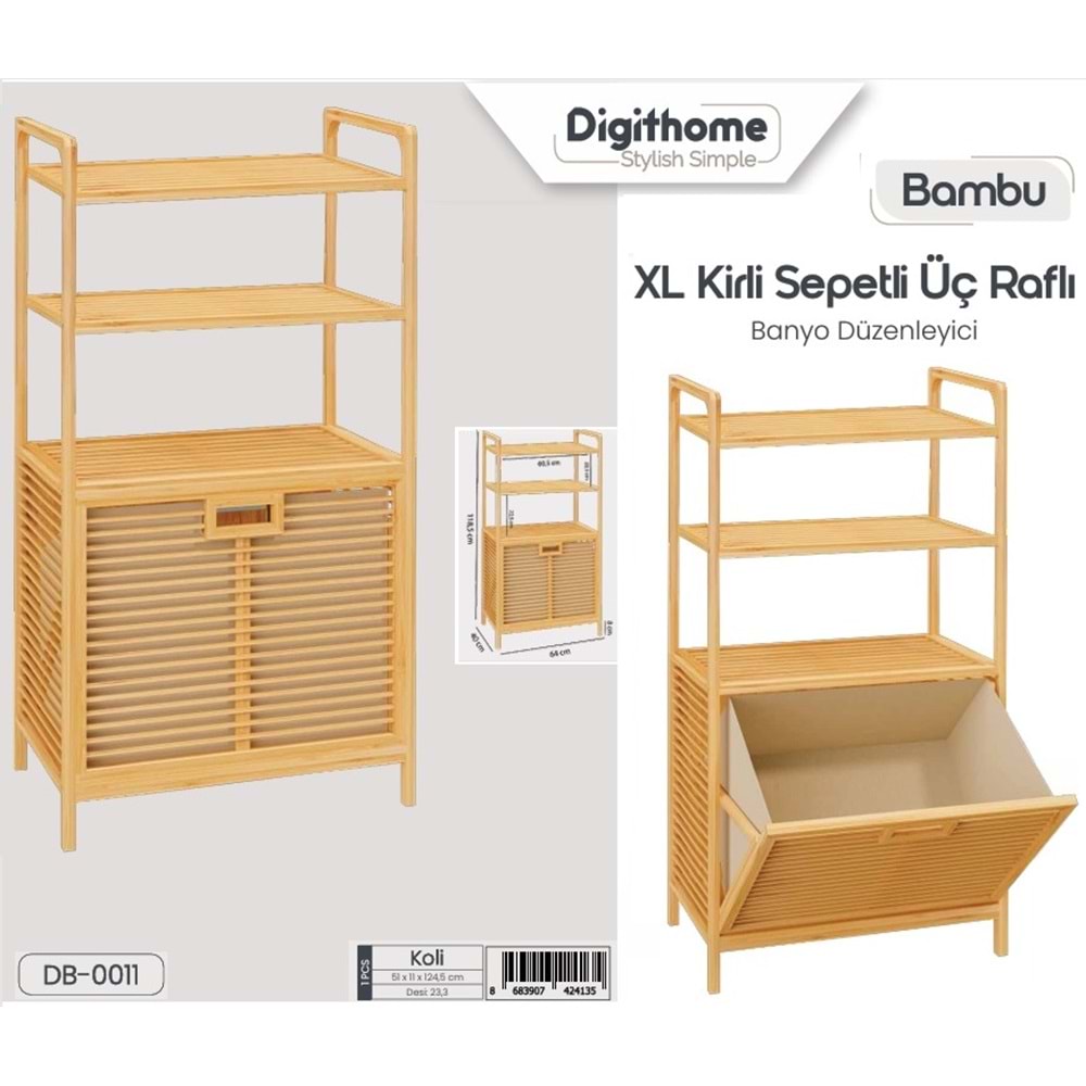 DB.011 -AHŞAP KİRLİ SEPET 3 RAFLI -ŞAMLI