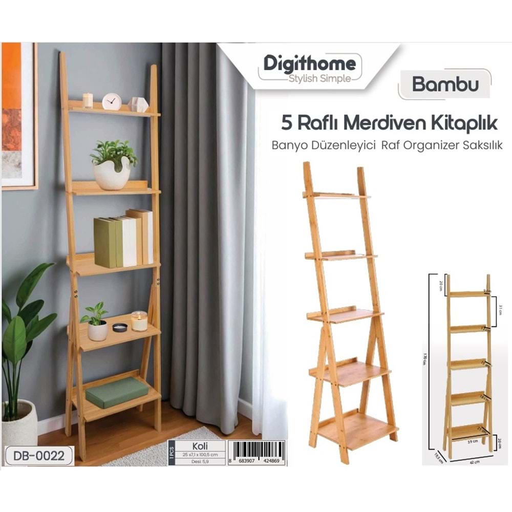 DB.022 -AHŞAP 5 RAFLI MERDİVEN -ŞAMLI