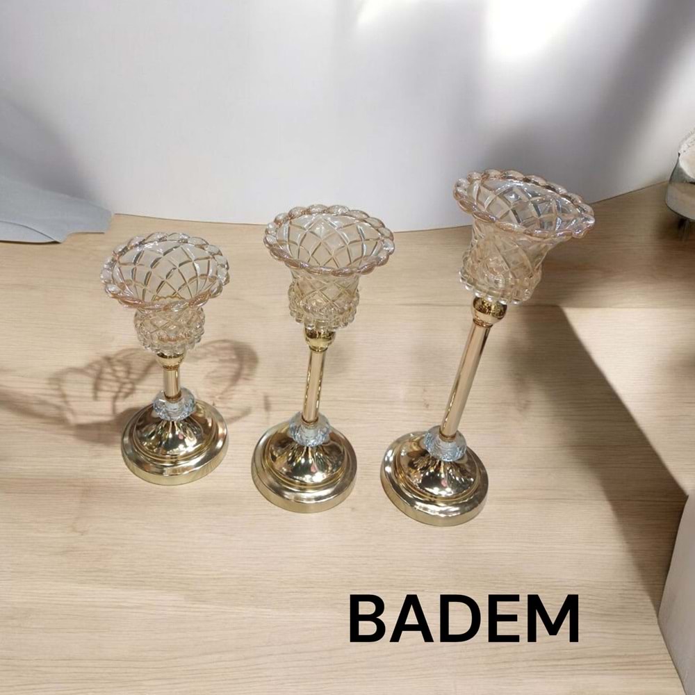 BADEM.AL -DEKOR 3 LÜ ŞAMDAN GOLD -TARİH