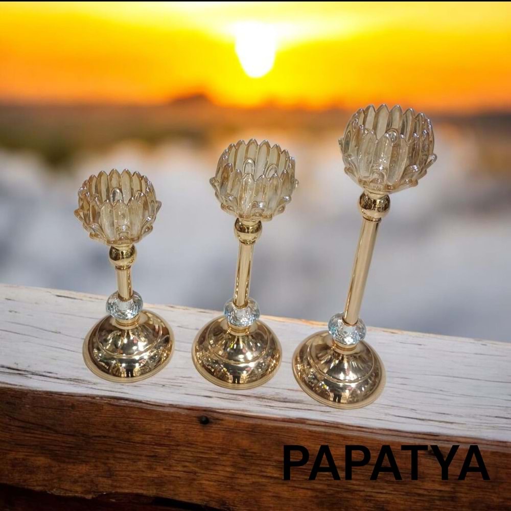 PAPATYA.AL -DEKOR 3 LÜ ŞAMDAN GOLD -TARİH