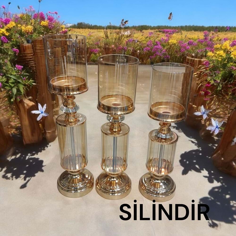 SİLİNDİR.AL -DEKOR 3 LÜ ŞAMDAN GOLD -TARİH