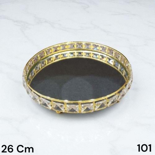 101.AL-TAŞLI TEPSİ AYNALI YUVR.25CM GOLD-ZEYVE
